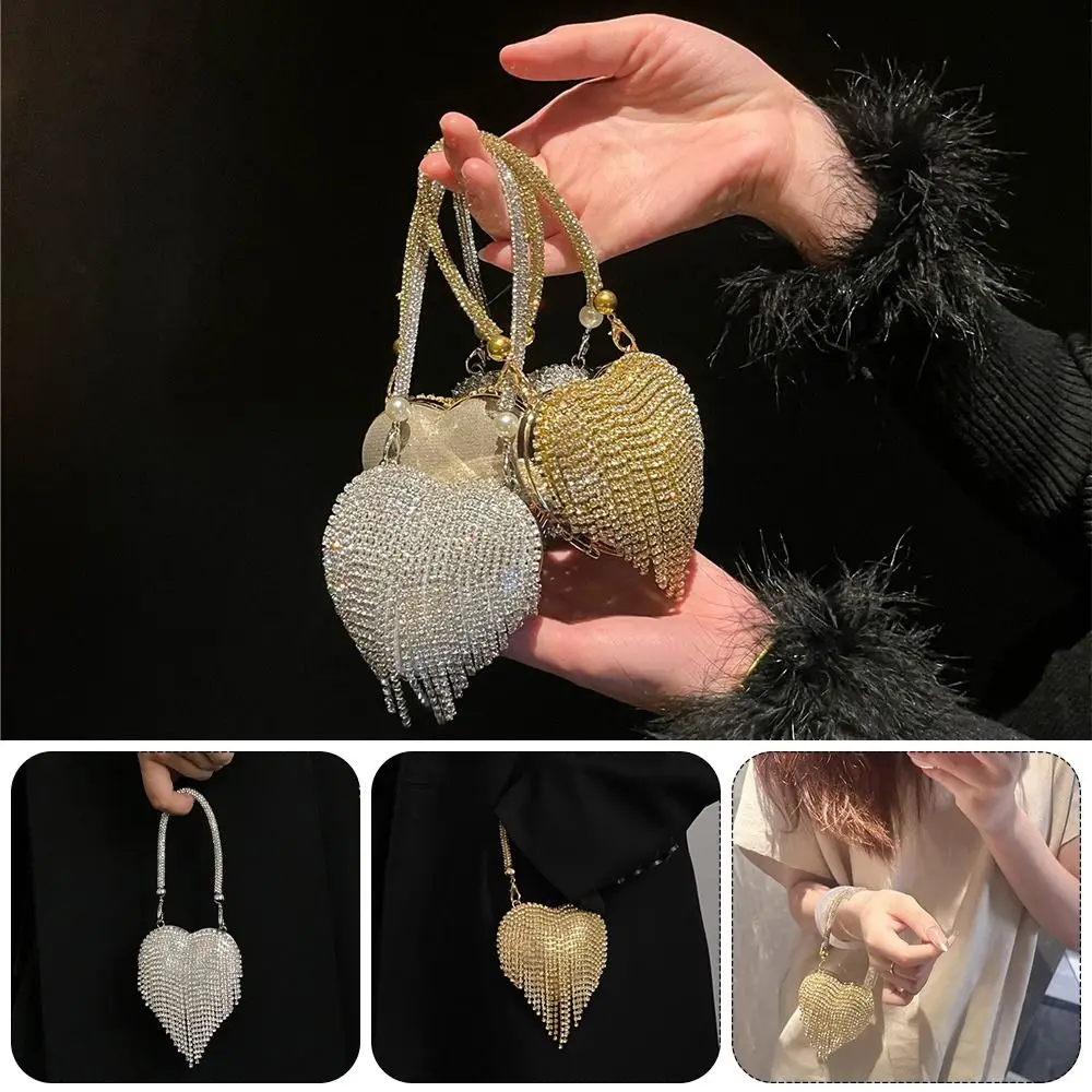 

Мини-сумка в форме сердца в ретро-стиле с стразами, роскошный дизайн, на цепочке, маленькая, модная, через плечо