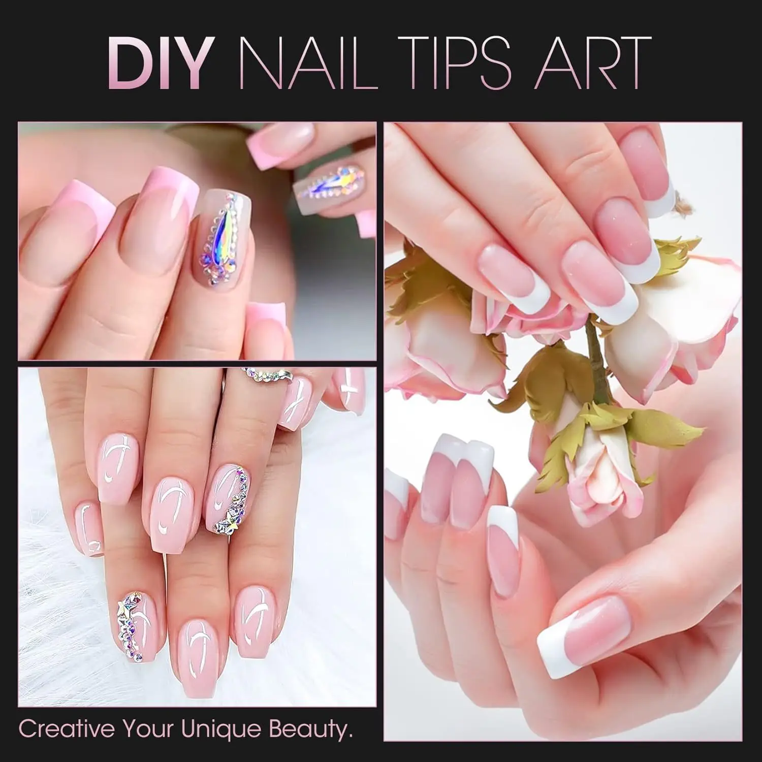 500 قطعة من أطراف الأظافر المصنوعة من الأكريليك الشفاف - نصف غطاء أظافر صناعية قصيرة مربعة الشكل لتقليم الأظافر بنفسك، تتضمن صندوق تخزين #5