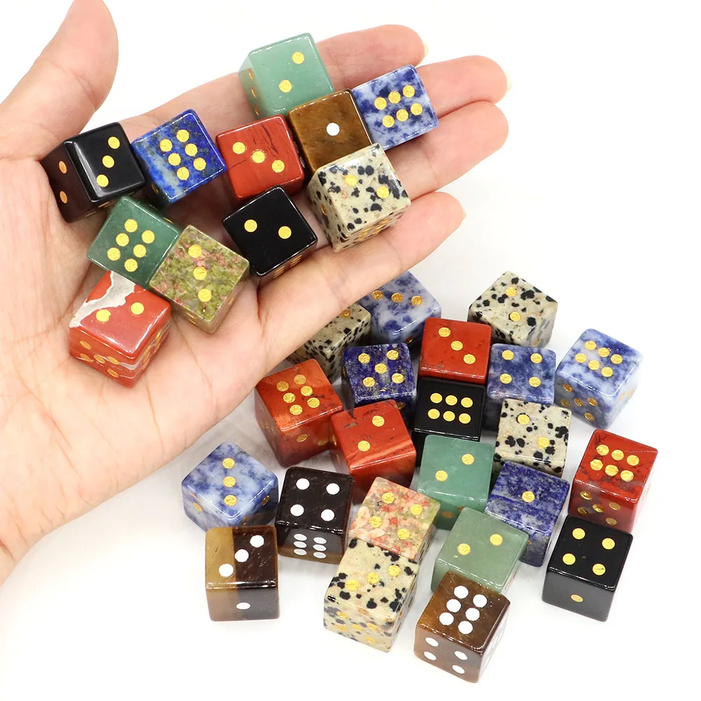 15mm Six Sided Digital Gems Dice Natural Stone Healing Crystal Tiger Eye Quartz Portable Table Playing Games Entertainment Gifts