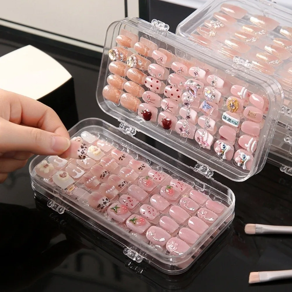 

Transparent 3 Folds Nails Storage Box Foldable Space Saving Artificial Nail Display Organizer Mini Dust Proof