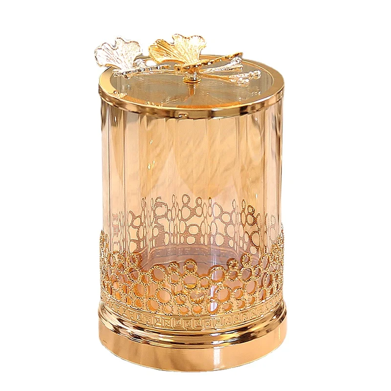 European-style Tan Crystal Glass Storage Jar with Lid Luxury Creative Home Storage Butterfly Candy Jar Living Room Ornaments