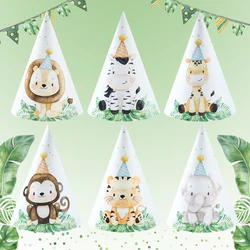 Jungle Animals Party Paper Hats Happy Birthday Party Decoration Kids Safari Animal Wild One Birthday Decor Supplies Baby Shower