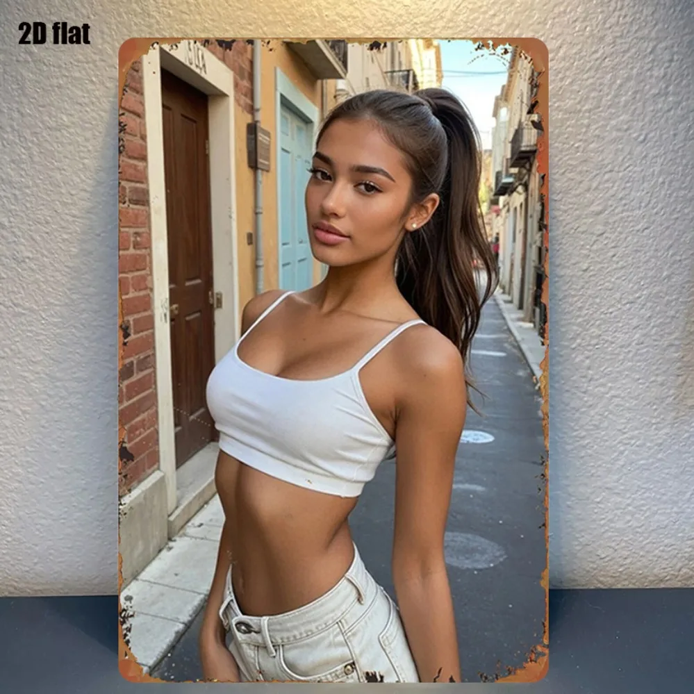 2D Bügelbilder: Modisches Streetwear-Set mit weißem Crop-Top & Jeans-Design, 8x12 Zoll Wandkunst für Heimdekoration
