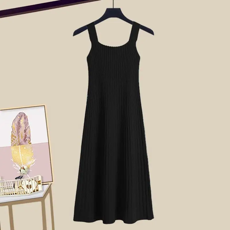 Ensemble pull et robe slim pour femme, grand manteau, version coréenne, automne et hiver, nouveau, 2 pièces, 2023