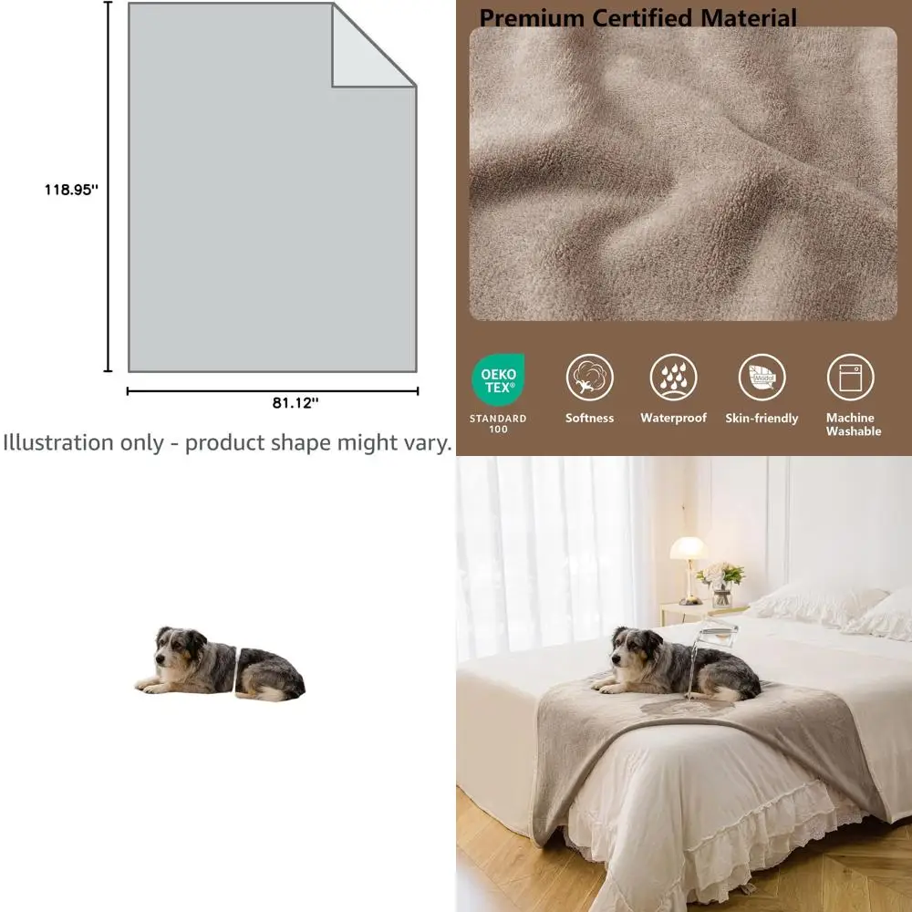 

Reversible Waterproof Dog Blanket, Leak-Proof Couch Cover, Pet Sofa Protector, Machine Washable, 82x120, Beige & Khaki