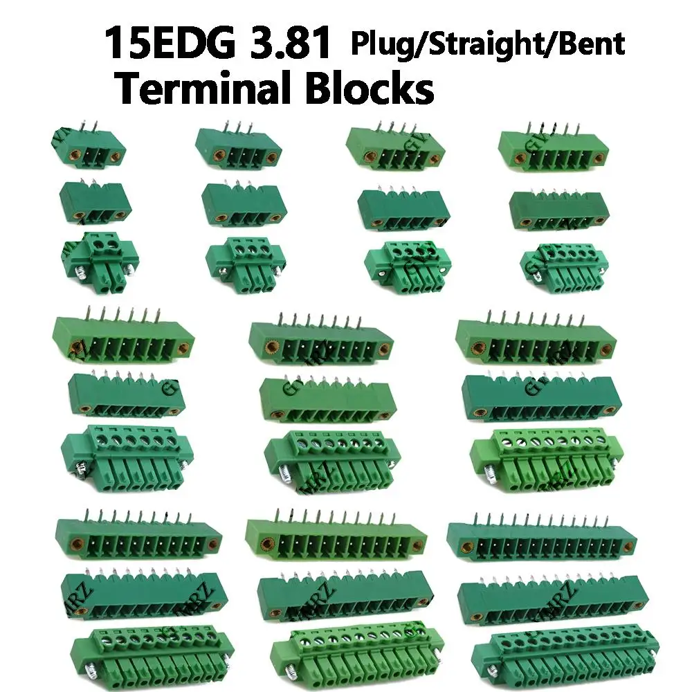 5PCS 2P 3P 4P 15EDG 3.81 with Flange Plug-in Terminal Blocks Plugs sockets 2/3/4/5/6/7/8/9/10/12P KF15EDG  10P 12P 5P Component