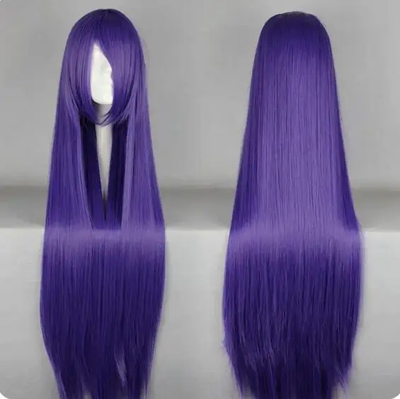 100 CM/40 Inches Dark Purple Straight Halloween Wigs Long Synthetic Heat Resistant High Temperature Carnival Hair