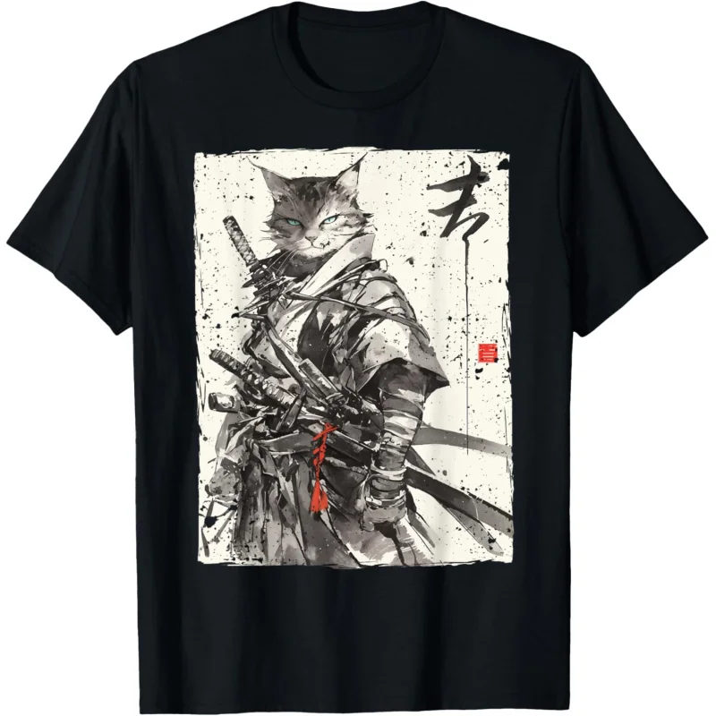 

Funny warrior ukiyo ink artwork cat samurai T-shirt