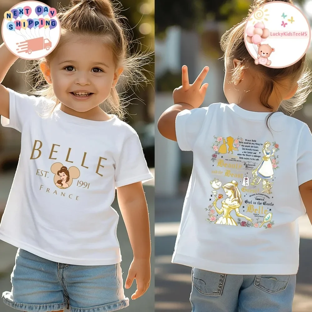 

2026 Summer Parent-Child T-Shirts, 100% Pure Cotton Casual Tees, Unisex Belle Beauty and The Beast Family Matching Outfits