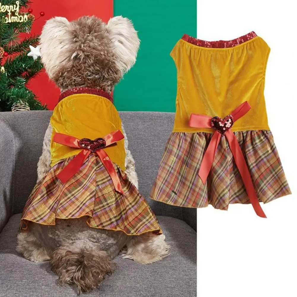 Christmas Pet Dress Dog Dress Comfortable Bow Decoration Dogs Cats Sleeveless Dress Festive Fancy Princess Puppy Dresses