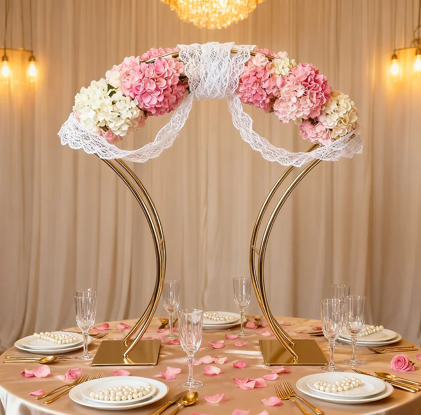 

Golden Wedding Arch Stand Road Guide Table Decoration Flower Stand for Christmas Party Decor