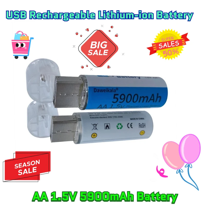 

AA 1.5V 5900mAh Battery USB Rechargeable Lithium-ion Battery
