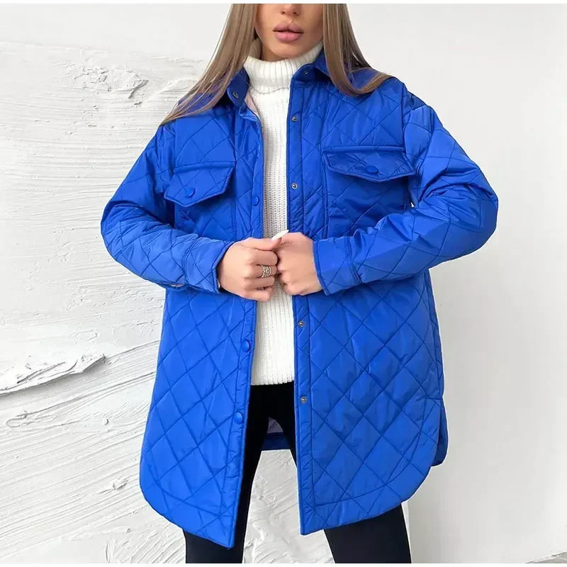 Parkas matelassés à manches longues pour femmes, col rabattu, poches boutonnées, veste d'hiver pour dames, couleur, mode, nouveau