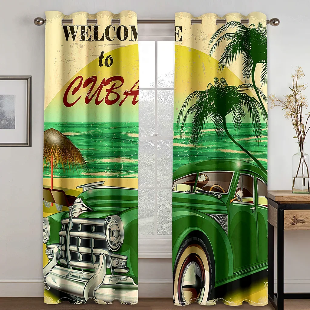 Vintage Car Brand Motorcycle Retro Classic Car Printed Clackout Curtain Children Boys Girls Bedroom Living Room Bedroom Curtain