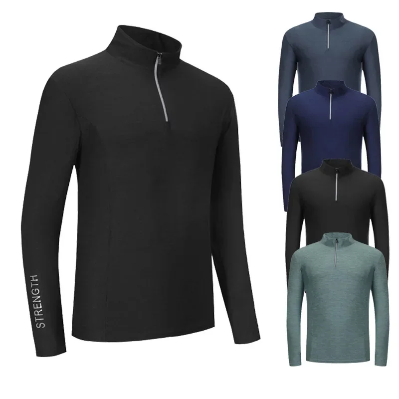 

New Running Sweatshirt Men Bodybuilding Sport T-Shirt Quick Dry Zipper Solid Color Long Sleeve Fitness Tight Gym Clothing