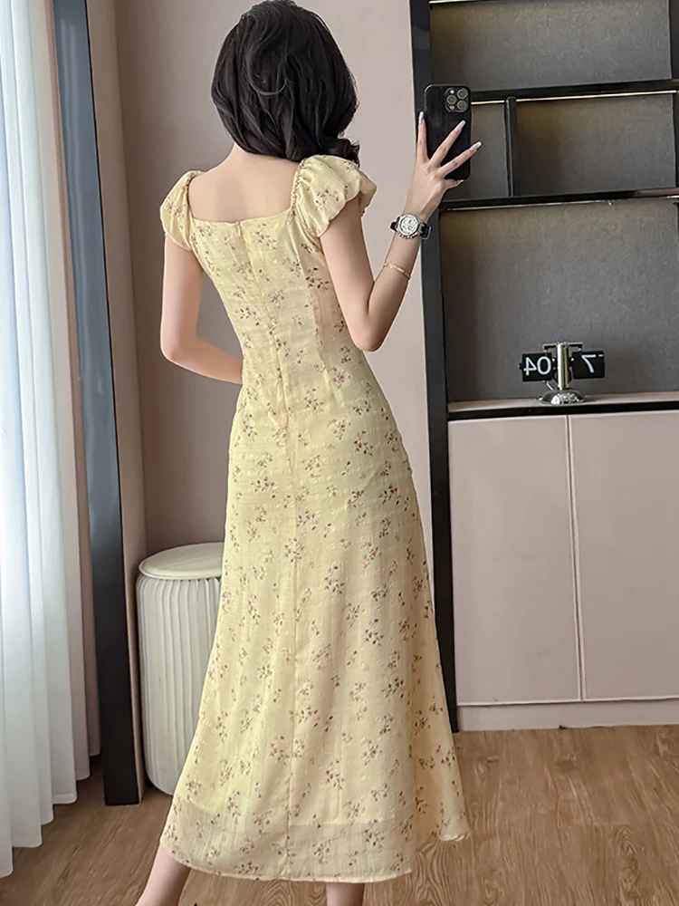 Sommer Boho Stickerei Floral Casual Langes Kleid Frauen Kurzarm V-ausschnitt Urlaub Kleid 2025, Koreanische Elegante Bodycon Party Kleid