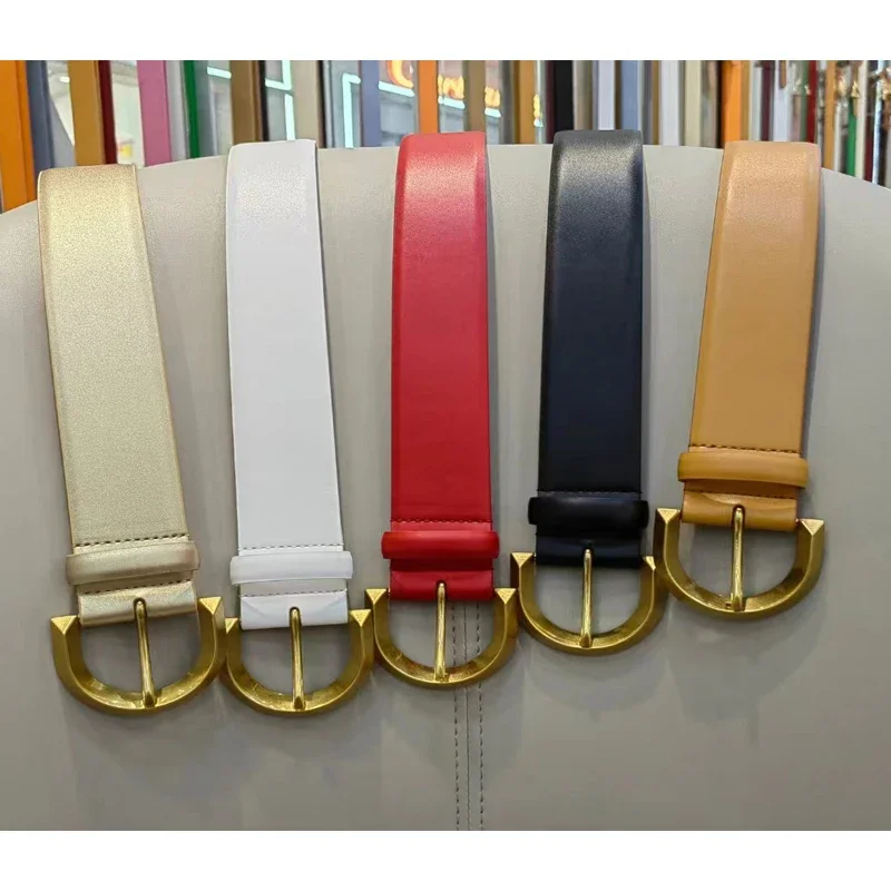 4.0 CM Wide Belt Female Genuine Cowhide Leather Golden Pin Buckle Classical Italian Designed Solid Colors Fashion Waist Ornament