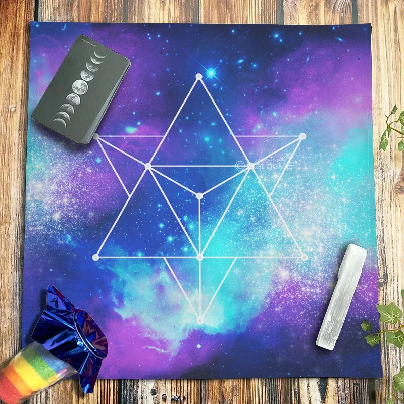 Merkaba Magic Geometric Velvet Tarot Decorative Tablecloth Witchcraft Pagan Altar Cloth Star Galaxy Starry Oracle Card Pad Mats