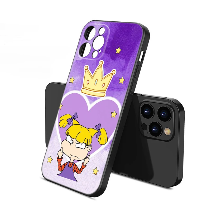 Funda de Silicona Negra para Teléfono Rugrat Chuckie Angelica, Compatible con Apple iPhone 17 Air 14 15 Plus 11 12 13 16 Pro Max 16E, Suave y Resistente a Impactos