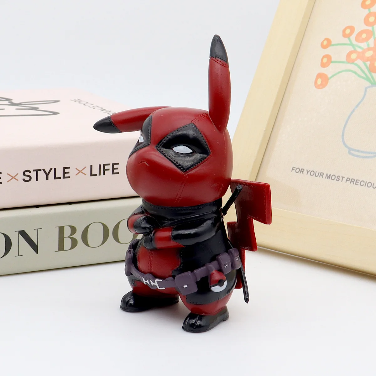 12cm Kawaii Pikachu Cos Deadpool Anime characters q version of cartoon animation tide play figure desktop car decoration pokemon