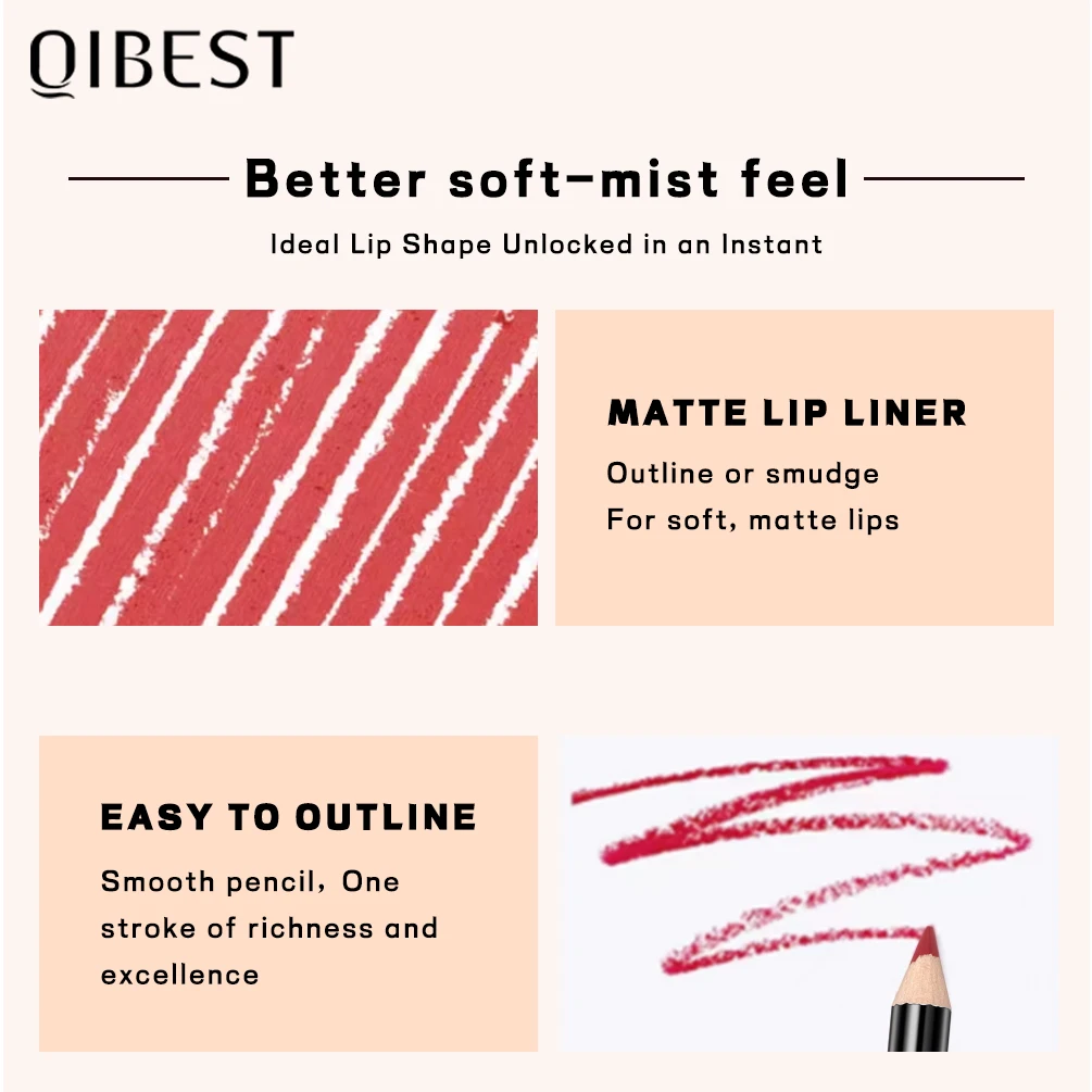 QIBEST Matte Lip Liner Pencil Sets, maquiagem duradoura, Lipliner preciso, caneta de contorno, contorno para lábios, 12 cores