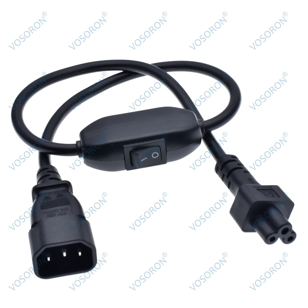 IEC 320 C14 Male to C5 Female Extension Cable with 10A On/Off Switch Power Adapter Cord for PDU UPS