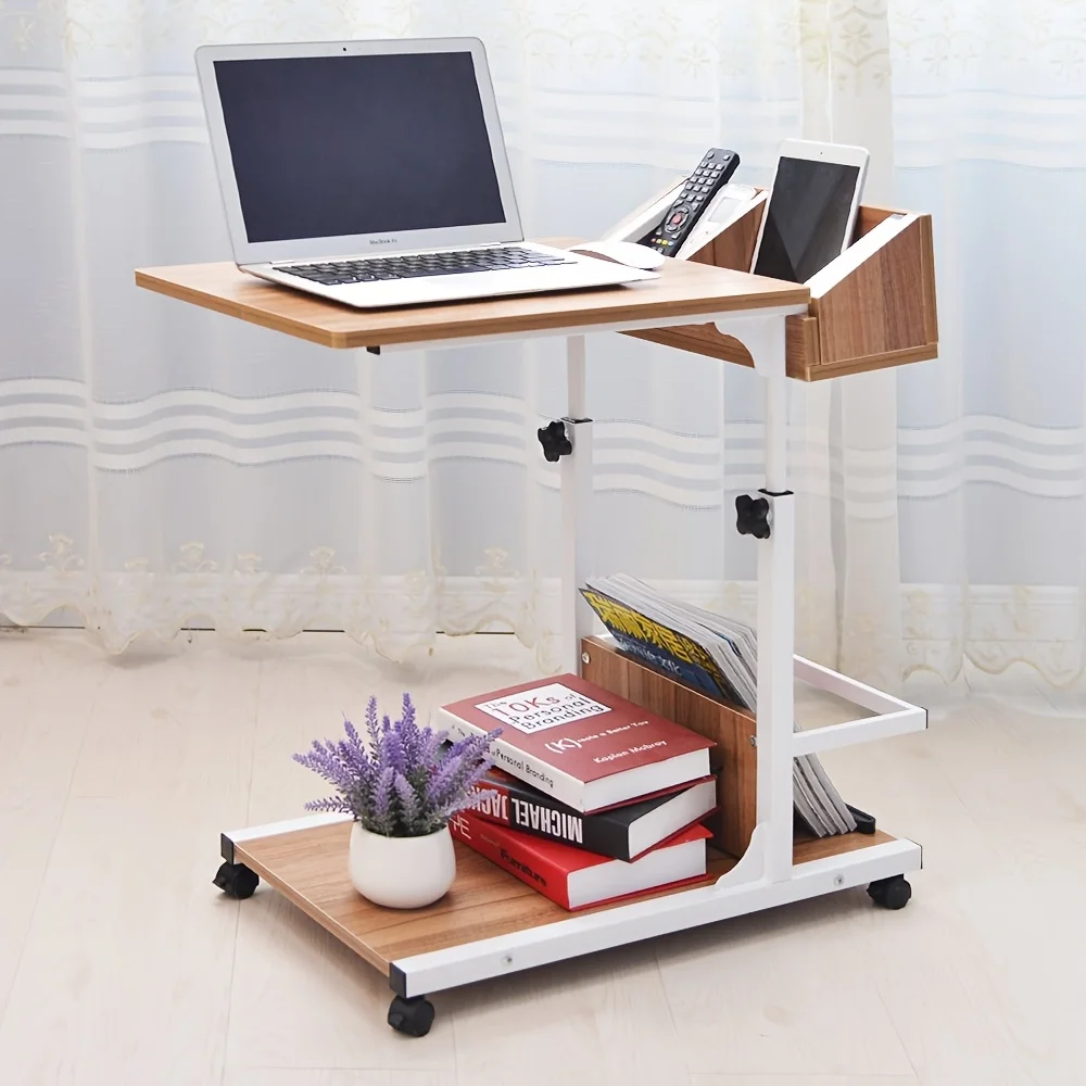 Height-Adjustable Side Table - Modern Sofa/Computer Desk with Laptop Stand, Space-Saving Design,Sturdy Structure