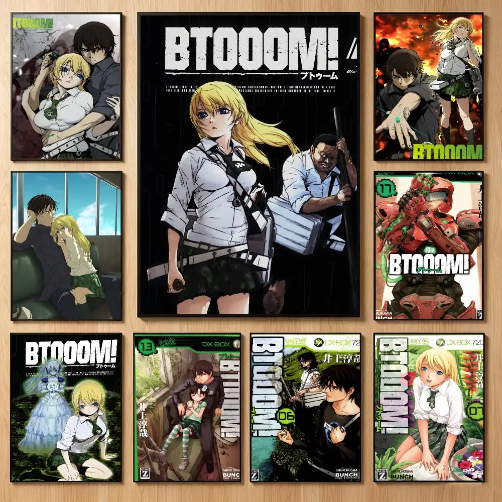 Survival Manga BTOOOM Poster Classic Self-Adhesive PP Wall Sticker for Living Room Bar Decor Gift