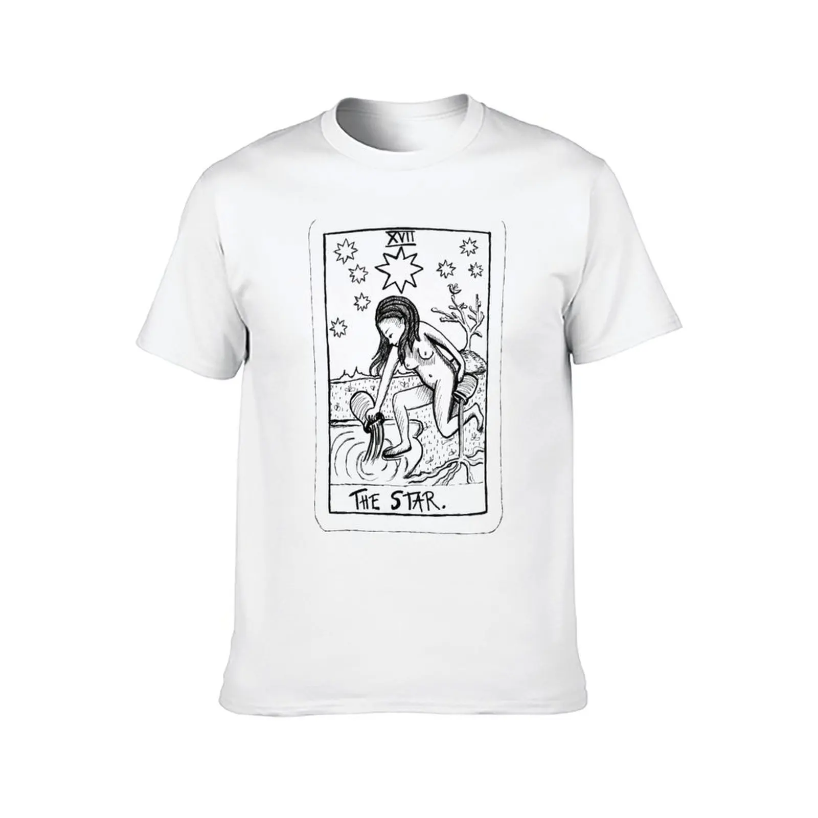 The Star Tarot Card (black line drawing) T-Shirt customs topping slim fit t shirts for men