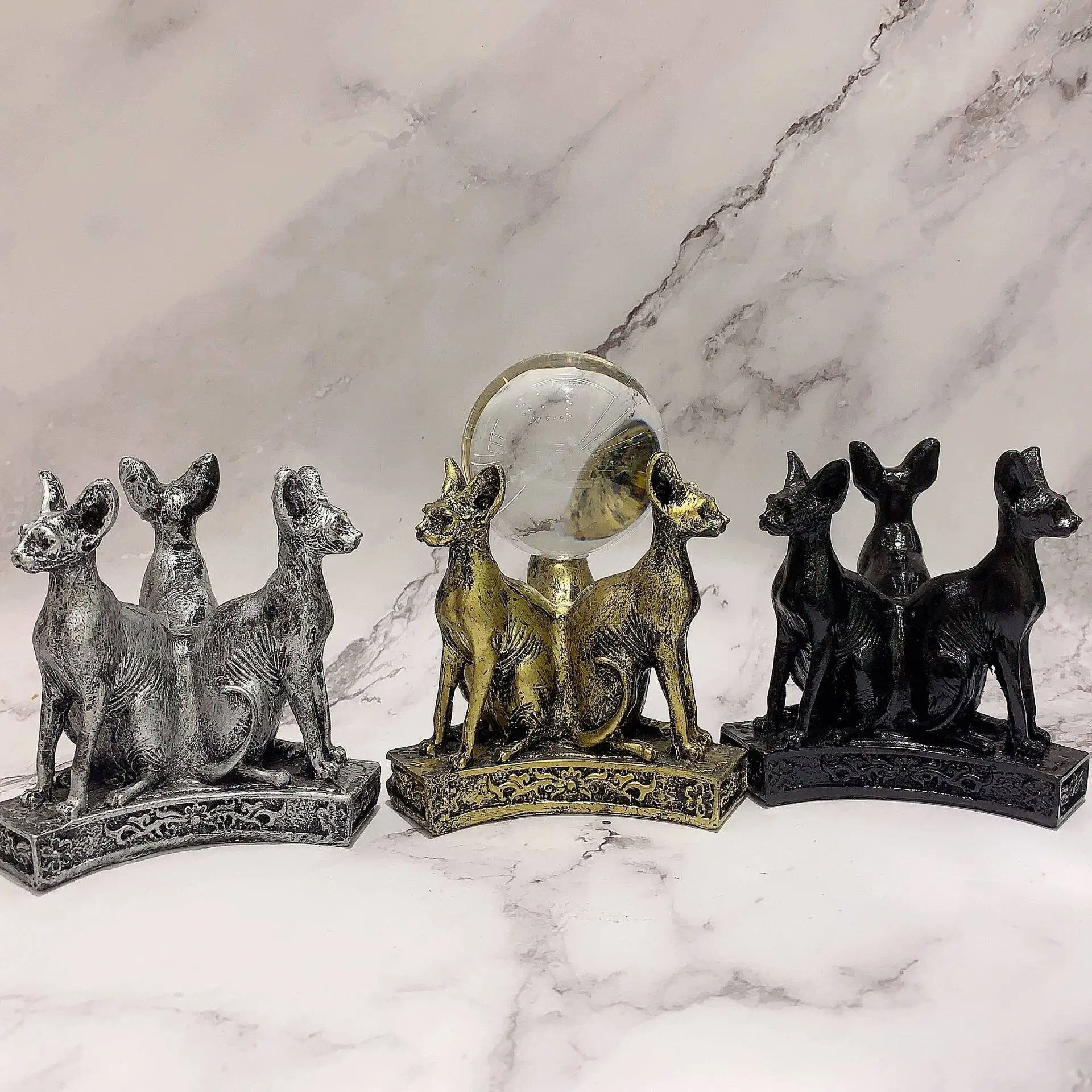 Egyptian cat resin crystal ball base Amazon source resin craft ornament