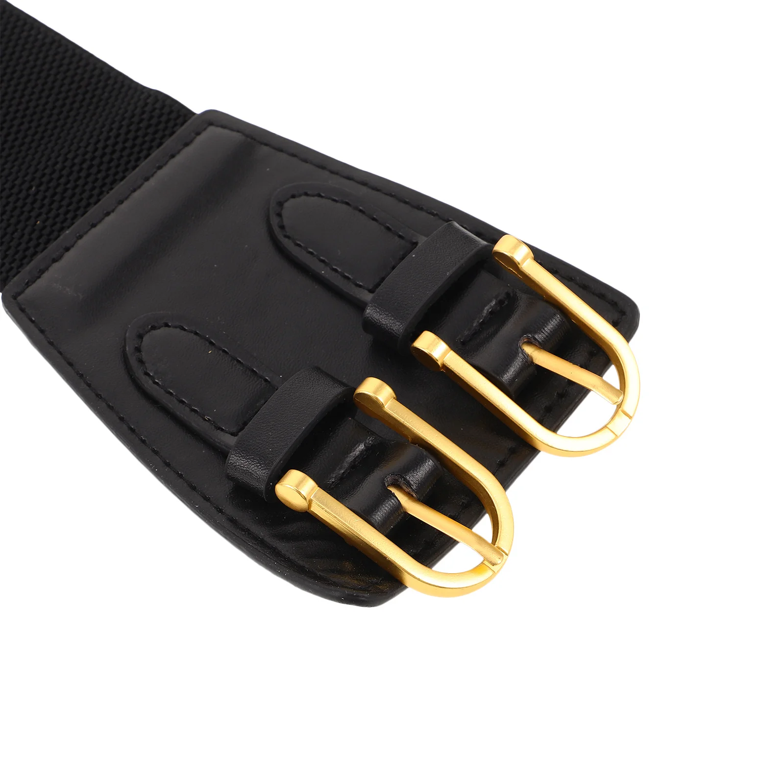 Breiter elastischer Taillengürtel für Damen mit doppelter Schnalle, stilvolles Vintage-Design, Stretch, verstellbar, für Kleid, Jeans, Hosen, Modeaccessoire