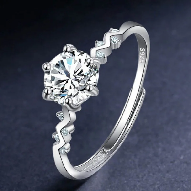 

Light luxury floral fringe six-prong diamond ring, pure silver, internet-famous micro-set diamond open ring jewelry MJZ-52