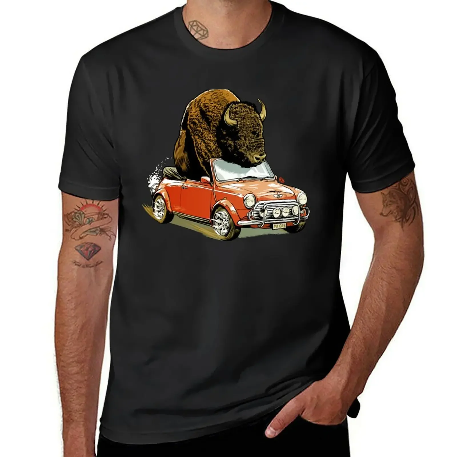 

Bison in a Mini. T-Shirt boys whites vintage clothes shirts graphic summer clothes men t shirts high quality