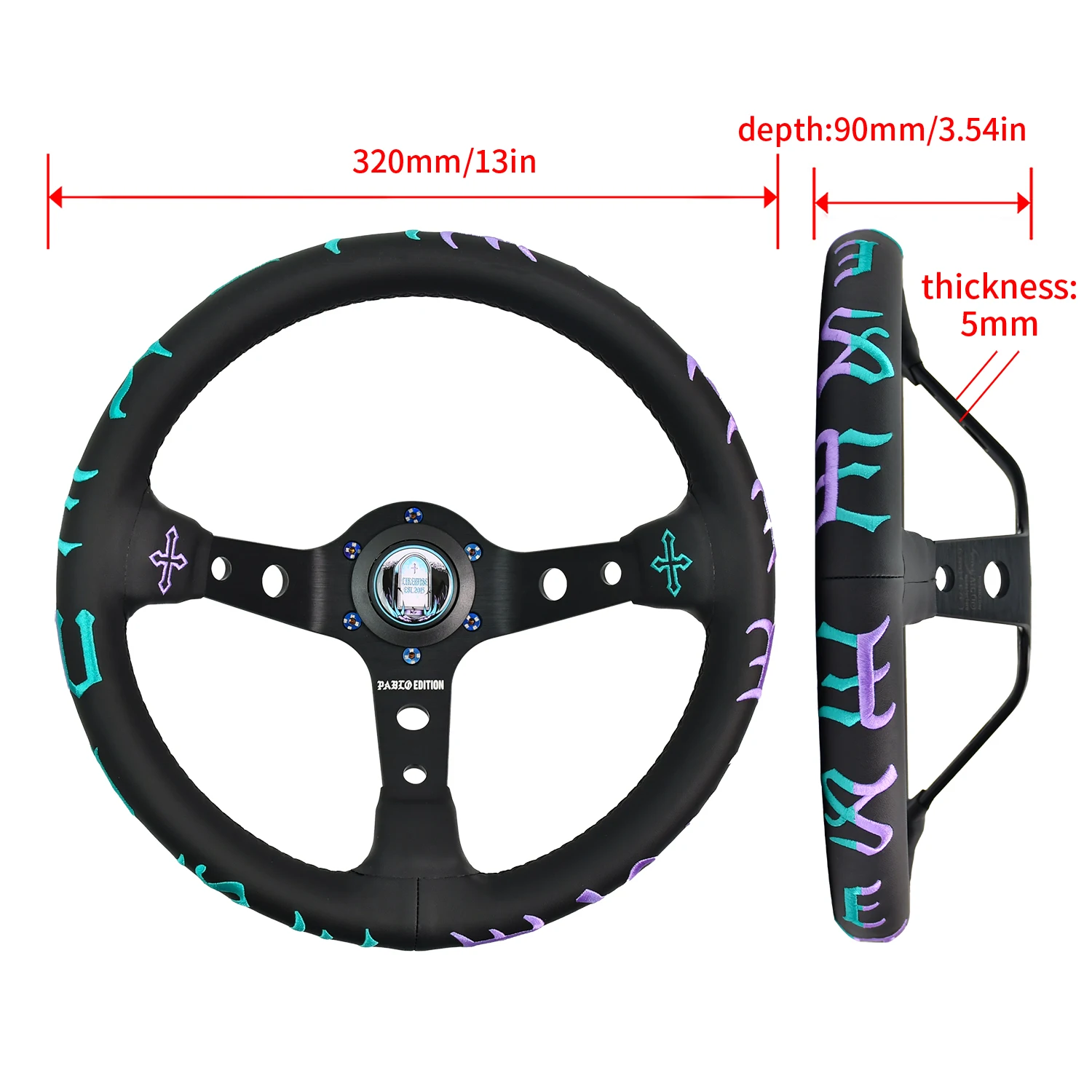 320mm Racing Steering Wheel Leather Embroidery Car Modified Auto Parts Deep Corn Game Steering Wheel For Pc