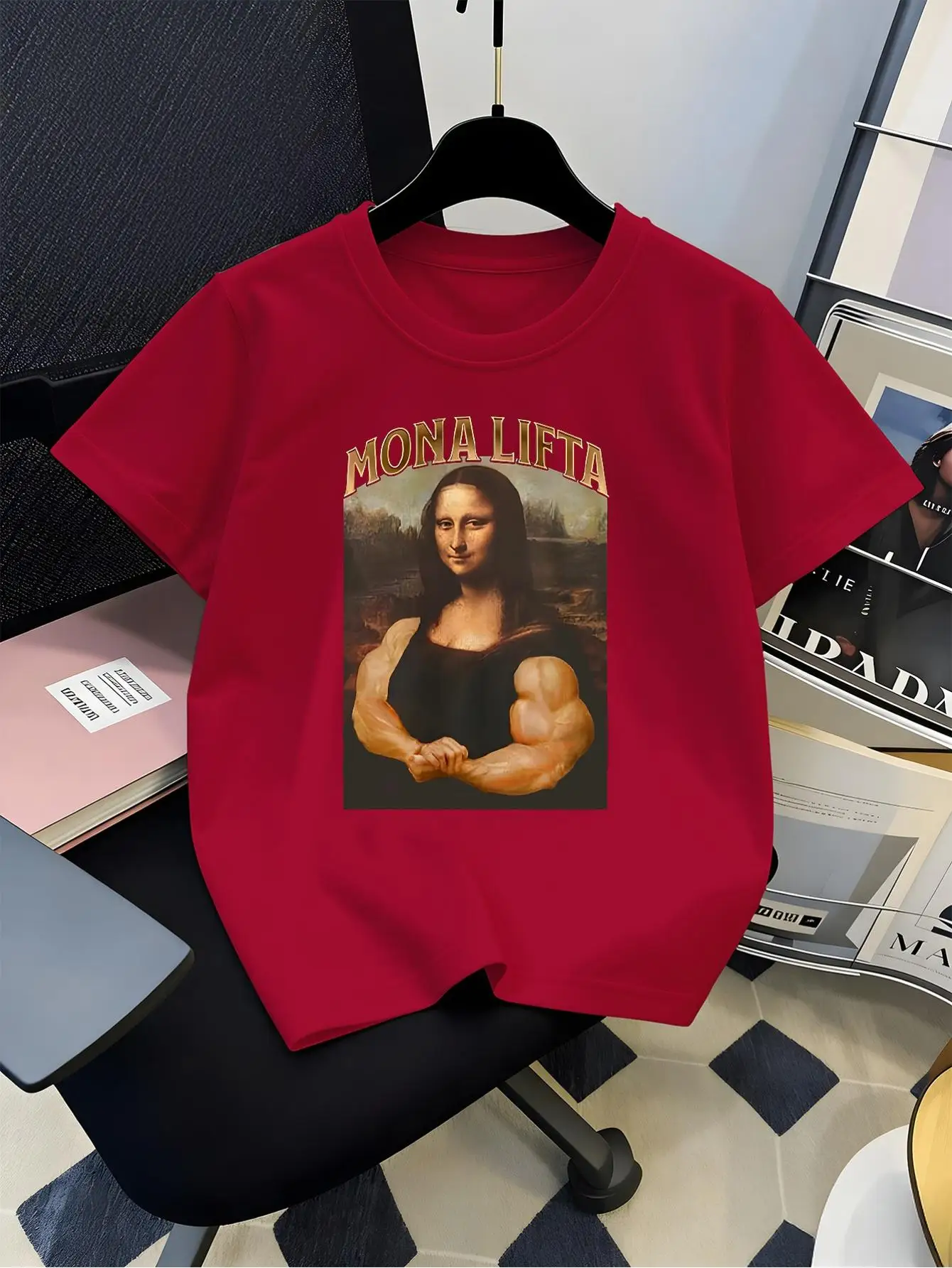 Family Matching T Shirt Kids Boys Girls Funny Mona Lifta Muscle Art Print Short Sleeve Unisex Parent Child Tees Soft Summer Top
