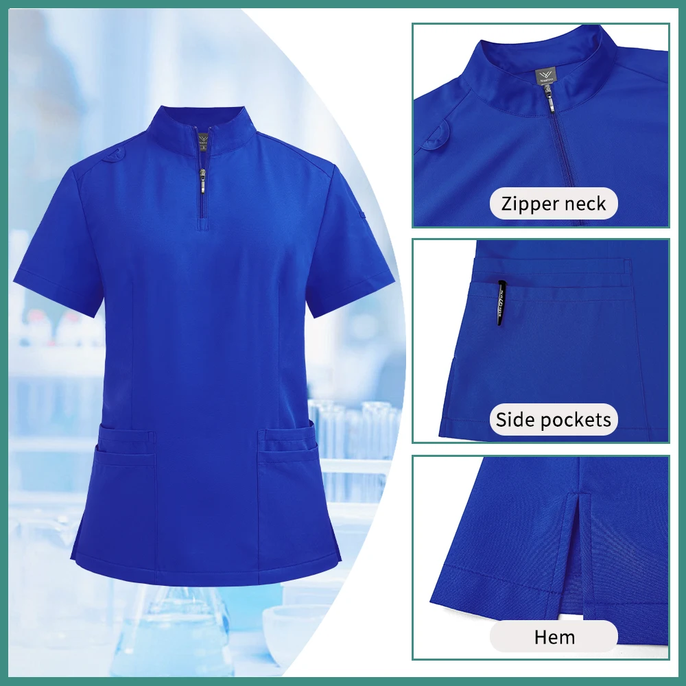 ชุดผ่าตัดแบบยืดหยุ่นสำหรับผู้หญิงและผู้ชาย เสื้อผ้าทางการแพทย์ ชุดพยาบาลโรงพยาบาล ชุดพยาบาลคลินิก เสื้อและกางเกงสครับสำหรับพยาบาล ชุดคลุมสำหรับทันตแพทย์ สำหรับทำงาน