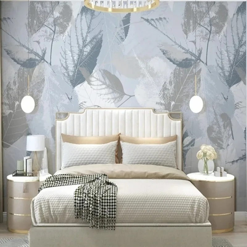Modern 3D Leaves Wall Mural Abstract Hand Painted Wallpaper for Living Room TV Sofa Background Wall Bar KTV Home Decor