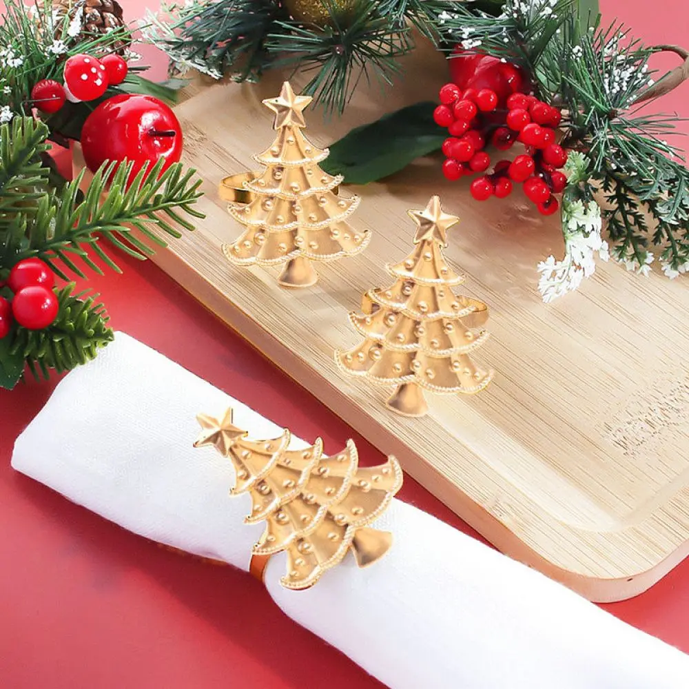 Decorative Christmas Napkin Ring Metal Star Tree Napkin Holder For Holiday Dinner Table Setting Home Decoration
