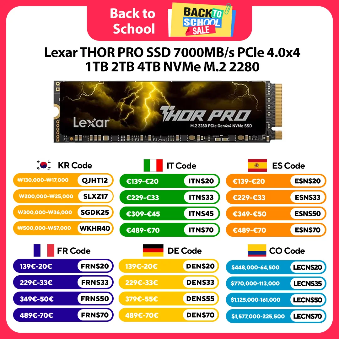 Lexar THOR PRO SSD 7000 MB/s PCIe 4.0x4 NVMe M.2 2280 512GB 1TB 2TB 4TB Disco rígido interno de estado sólido para PC