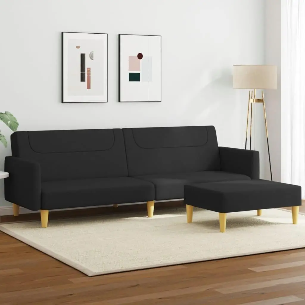 Sofá cama doble con reposapiés de tela negra, mueble de sofá convertible moderno