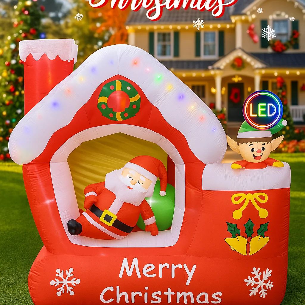 7FT gigantische kerst opblaasbare kerstman speelgoed elf huis met LED-verlichting tuin gazon decor benodigdheden huis ornamenten feestelijke geschenken