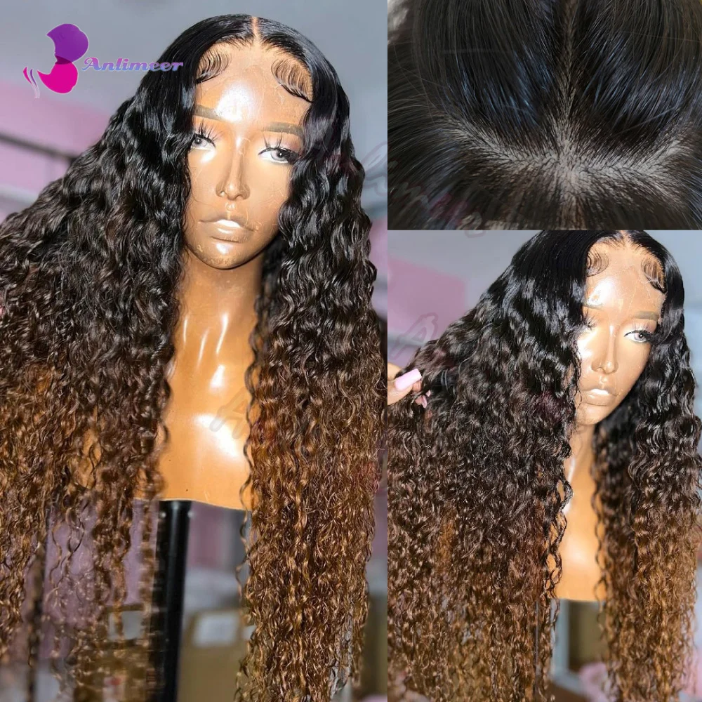 

3T Colored Wig Water Wave Wig 200 Density Hd Lace Front Wigs Human Hair Silk Top Wig Ombre Chocolate Brown to Medium Auburn Wig