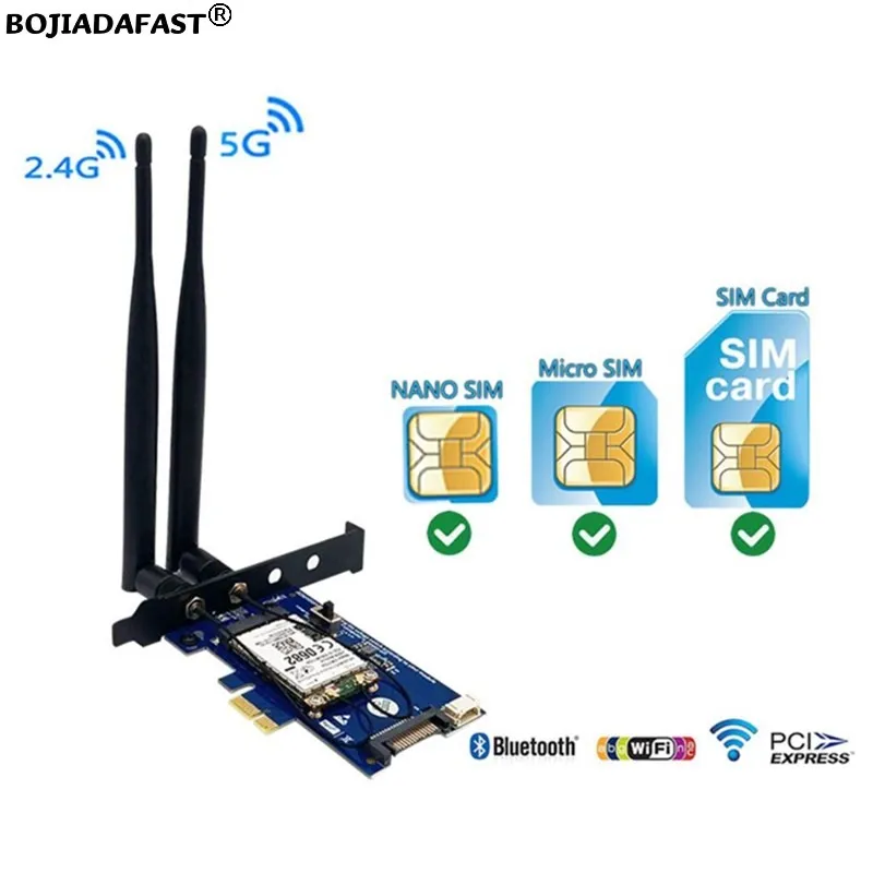 

Беспроводной адаптер PCI Express PCI-E 1X к MPCIe, 1 слот для SIM-карты, 2 антенны для модема 4G 3G LTE, модуль Wi-Fi BT