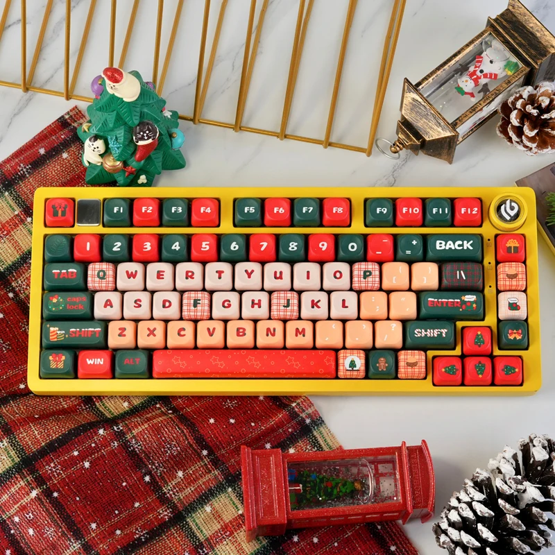 Christmas Theme PBT Keycaps,130 Keys MOA Profile Cute Custom Dye-Sublimation Keyboard Keycaps Set For MX Mechanical Keyboard