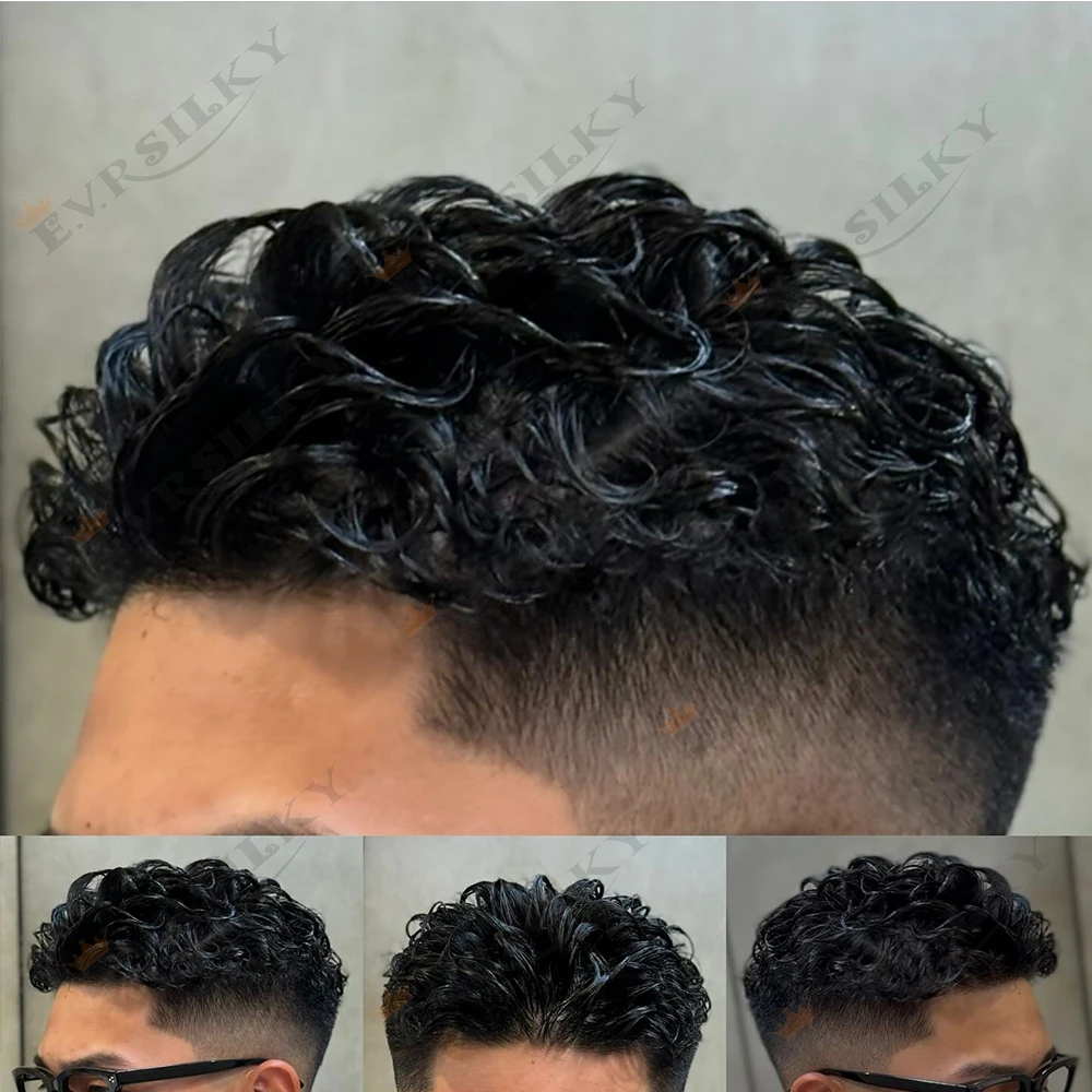 

Men's Natural Frontline 100% Human Hair Toupee Dark Brown#2 1b# Black Blonde Thin HD Skin PU 1B50 1B80 Grey Super Durable System