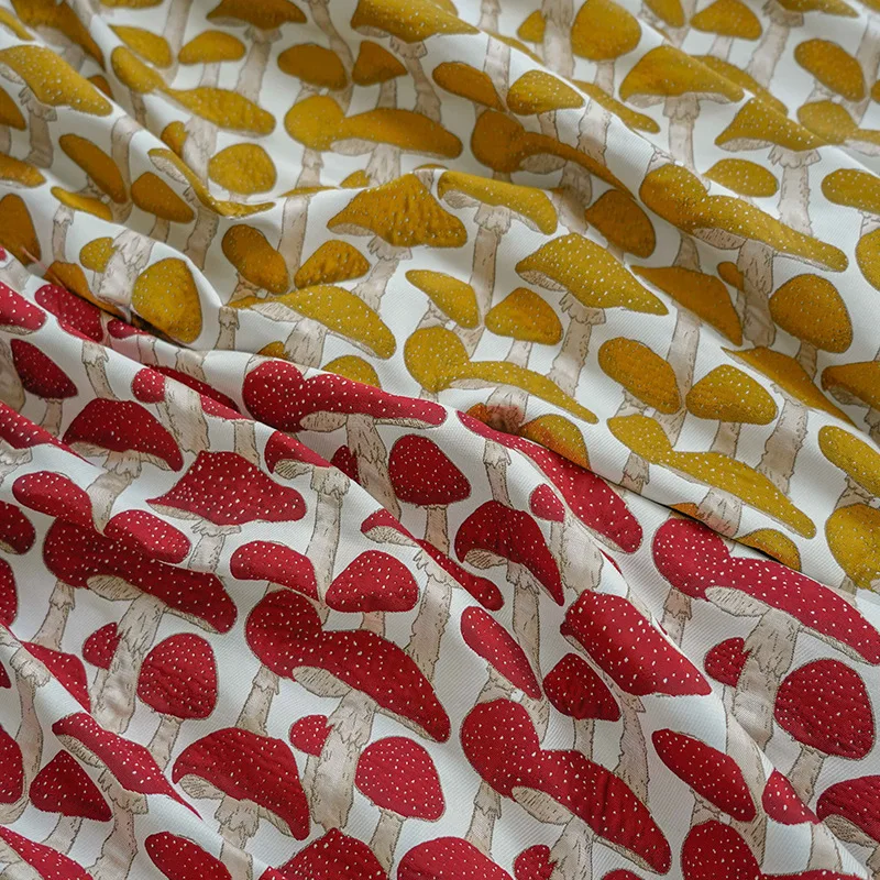 Cute Mushroom Pattern Yarn Dyed Jacquard Fabric Women's Shirt Dress Decorative Sewing Fabric 50cmx140cm