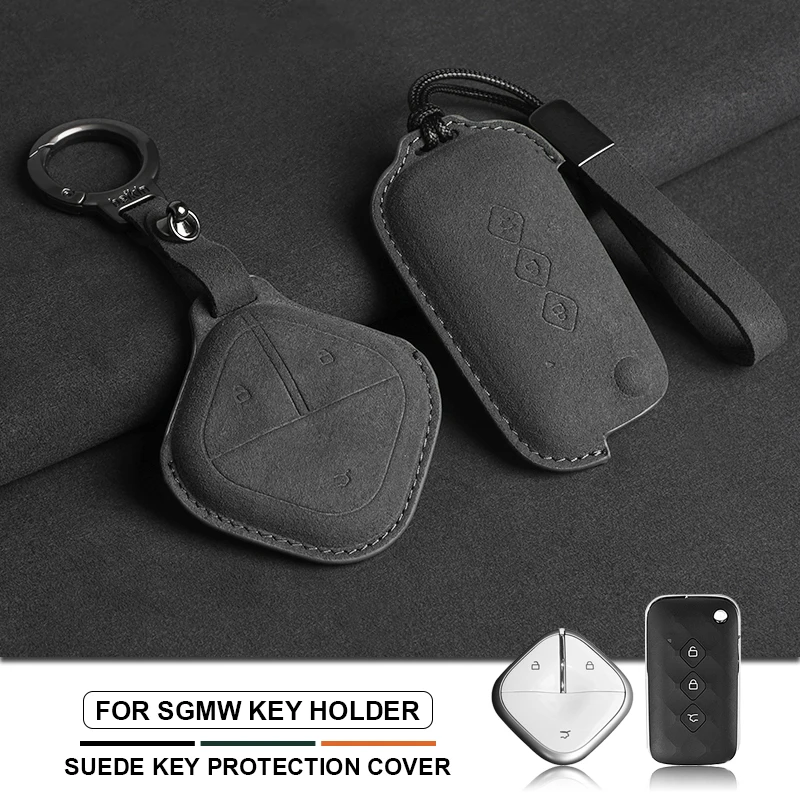 

Suede Leather Car Key Case Cover For SGMW Wuling Baojun Air Yep KiWi EV E100 630 510 730 610 530 560 RS-5 Key Shell Keychain