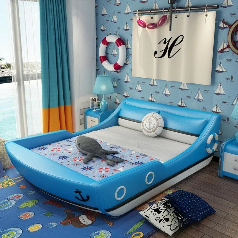 King Size Kids Double Boat Bed Modern Unique Nordic Frame Queen Double Bed Boys Space Saving Cama Box Casal Bedroom Furniture