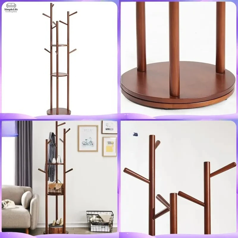 Modern Multifunctional Rotating Coat Rack Floor Standing Clothes Hanger Tree with Hooks for Bedroom Entryway Hallway Storage