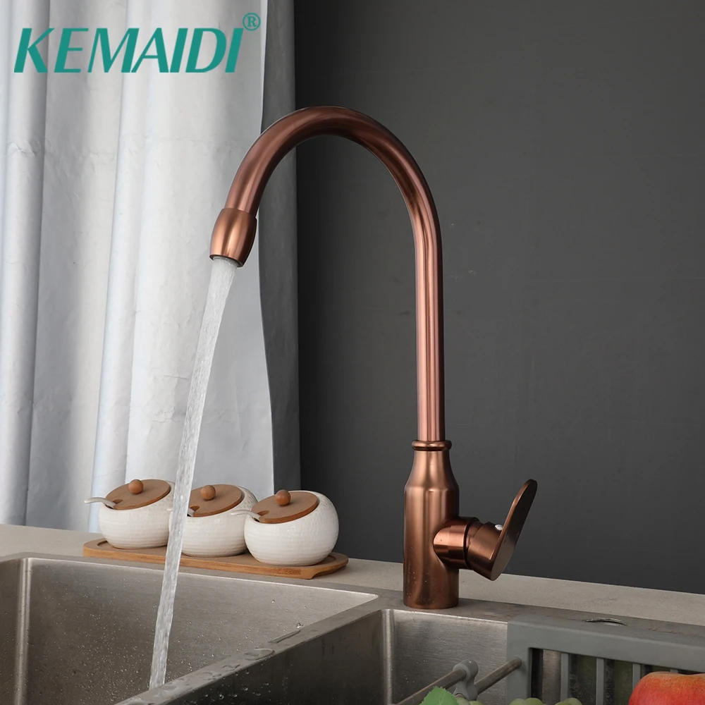 

KEMAIDI Kitchen Faucet Rose Gold Kitchen Sink Faucets Mixer Deck Mounted Single Handle Faucet Hot Cold Water Mixer Sink Taps